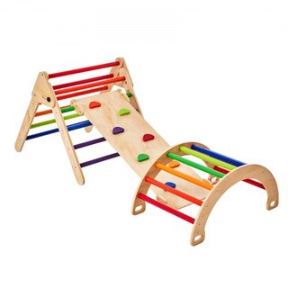 Set Triangolo Pikler, Giocattoli da Arrampicata per Bambini 5 in 1, Parco Giochi Interno, Set da Arrampicata Montessori con Triangolo, Rampe e Arco, Palestra di Arrampicata in Legno