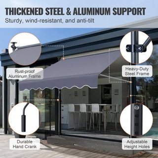 Toldo Retráctil Manual, Toldo Retráctil para Patio Exterior de 118" con Refugio Solar, Toldo Ajustable para Puerta de Patio y Ventana con Cortina de Sombra de 39" para Jardín, Patio, Balcón