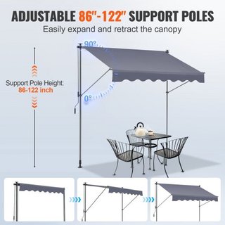 Toldo Retráctil Manual, Toldo Retráctil para Patio Exterior de 118" con Refugio Solar, Toldo Ajustable para Puerta de Patio y Ventana con Cortina de Sombra de 39" para Jardín, Patio, Balcón