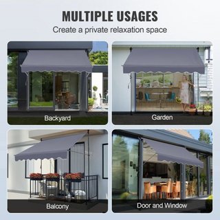 Toldo Retráctil Manual, Toldo Retráctil para Patio Exterior de 118" con Refugio Solar, Toldo Ajustable para Puerta de Patio y Ventana con Cortina de Sombra de 39" para Jardín, Patio, Balcón