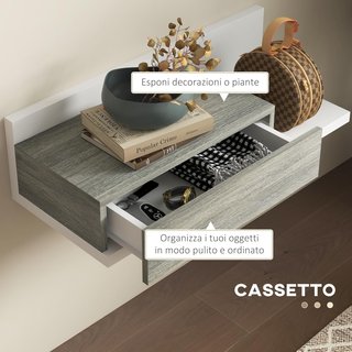 Mueble De Entrada 2 en 1 Con Espejo De Pared 75X3.5X75 Cm Y Cajón 75X30.5X20 Cm, Set De Entrada En MDF Y Vidrio, Gris Y Blanco