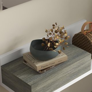 Mueble De Entrada 2 en 1 Con Espejo De Pared 75X3.5X75 Cm Y Cajón 75X30.5X20 Cm, Set De Entrada En MDF Y Vidrio, Gris Y Blanco