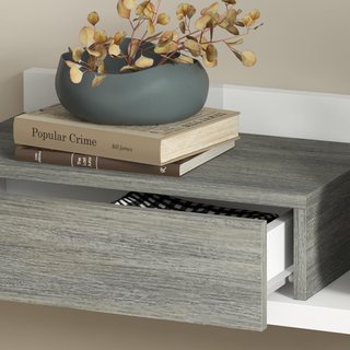 Mueble De Entrada 2 en 1 Con Espejo De Pared 75X3.5X75 Cm Y Cajón 75X30.5X20 Cm, Set De Entrada En MDF Y Vidrio, Gris Y Blanco