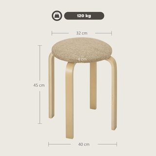 Juego de 4 Taburetes Apilables para Cocina y Sala de Estar, Taburetes Acolchados con Tapizado de Tela de Lino y Patas de Madera, Caqui