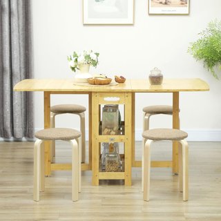 Juego de 4 Taburetes Apilables para Cocina y Sala de Estar, Taburetes Acolchados con Tapizado de Tela de Lino y Patas de Madera, Caqui