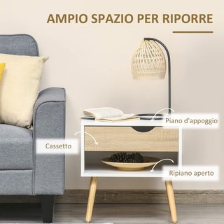 Juego De 2 Mesitas Modernas Con Cajón Y Estante, Base Elevada Y Patas De Madera, 50X39X51Cm, Blanco Y Roble