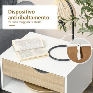 Juego De 2 Mesitas Modernas Con Cajón Y Estante, Base Elevada Y Patas De Madera, 50X39X51Cm, Blanco Y Roble