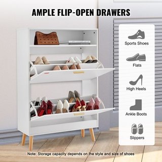 Armario para Zapatos con 2 Cajones Abatibles, Armario de Almacenamiento de Zapatos para la Entrada, Organizador de Almacenamiento de Zapatos de Pie con Cubículo Superior para Tacones, Botas, Pantu...