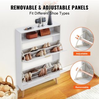 Armario para Zapatos con 2 Cajones Abatibles, Armario de Almacenamiento de Zapatos para la Entrada, Organizador de Almacenamiento de Zapatos de Pie con Cubículo Superior para Tacones, Botas, Pantu...