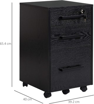 Archivador de Oficina con 3 Cajones y Cerradura, de Madera, Negro, 39.2 x 40 x 65.4 cm