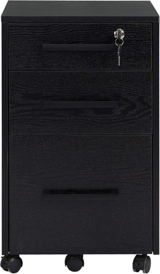 Archivador de Oficina con 3 Cajones y Cerradura, de Madera, Negro, 39.2 x 40 x 65.4 cm
