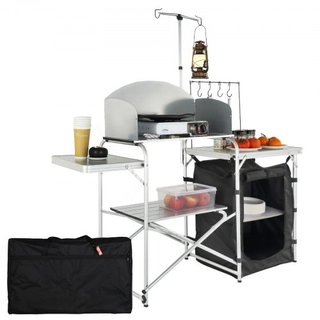 Mesa de Cocina para Camping Plegable y Portátil con 1 Armario y Paravientos