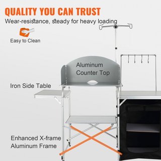 Mesa de Cocina para Camping Plegable y Portátil con 1 Armario y Paravientos