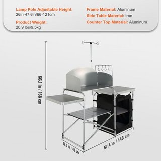 Mesa de Cocina para Camping Plegable y Portátil con 1 Armario y Paravientos