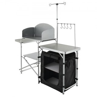 Mesa de Cocina para Camping Plegable y Portátil con 1 Armario y Paravientos