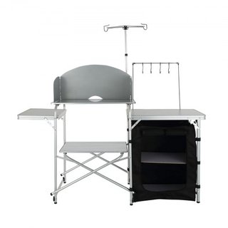 Mesa de Cocina para Camping Plegable y Portátil con 1 Armario y Paravientos