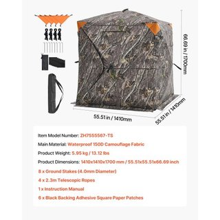 Escondite de Caza, Escondite Terrestre Transparente de 270°, Escondite para Ciervos Plegable para 1-2 Personas con Bolsa de Transporte, Tienda de Caza Portátil y Resistente, Malla Transparente Uni...
