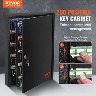 Gabinete para 200 Llaves, Caja de Llave con Cerradura Ajustable, Caja de Almacenamiento de Llaves de Seguridad de Acero, Organizador de Llaves con 200 Etiquetas de Llave Coloridas y 4 Tarjetas de ...