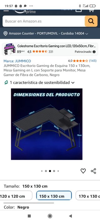 Scrivania da Gaming JUMMICO Nero L 150x130cm
