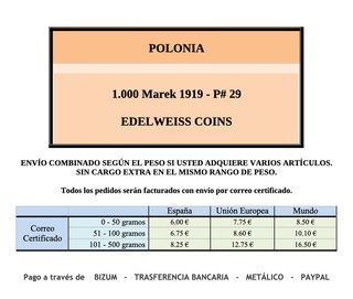 POLONIA - billete de 1.000 marek 1919 P# 29
