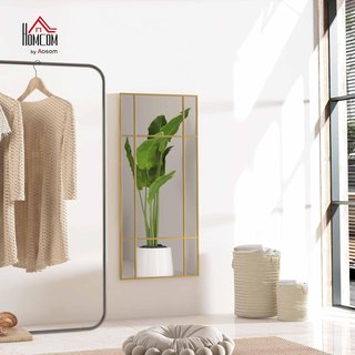 Espejo de Pared Estilo Ventana, Espejo para Sala de Estar y Dormitorio con Montaje Vertical y Horizontal, 110X50Cm, Oro