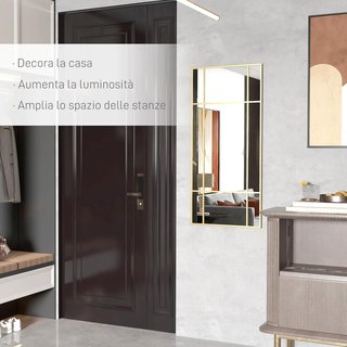 Espejo de Pared Estilo Ventana, Espejo para Sala de Estar y Dormitorio con Montaje Vertical y Horizontal, 110X50Cm, Oro