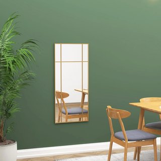 Espejo de Pared Estilo Ventana, Espejo para Sala de Estar y Dormitorio con Montaje Vertical y Horizontal, 110X50Cm, Oro