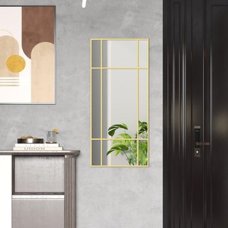 Espejo de Pared Estilo Ventana, Espejo para Sala de Estar y Dormitorio con Montaje Vertical y Horizontal, 110X50Cm, Oro
