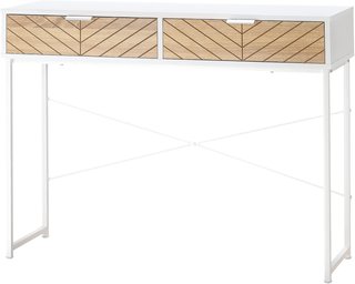 Consola Moderna Con 2 Cajones, Mesa de Entrada de Metal Con Estructura Cruzada, Mesa de Salón, Blanca