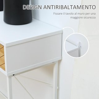 Consola Moderna Con 2 Cajones, Mesa de Entrada de Metal Con Estructura Cruzada, Mesa de Salón, Blanca
