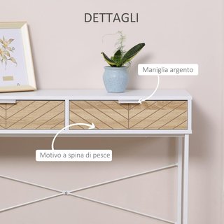 Consola Moderna Con 2 Cajones, Mesa de Entrada de Metal Con Estructura Cruzada, Mesa de Salón, Blanca