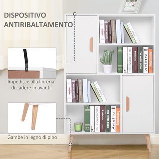 Estantería Multifuncional Ahorra Espacio Con 2 Puertas Para Sala De Estar Paneles De Partículas 80 X 23.5 X 123Cm Blanco