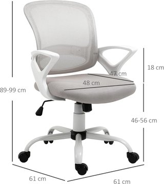 Silla de Oficina Basculante en Tejido de Malla Gris, Silla de Escritorio Ergonómica y Giratoria con Altura Ajustable