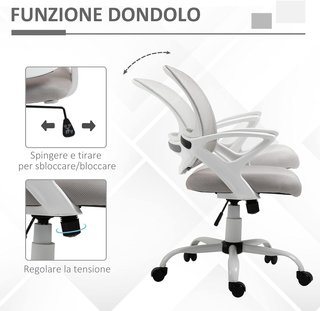 Silla de Oficina Basculante en Tejido de Malla Gris, Silla de Escritorio Ergonómica y Giratoria con Altura Ajustable