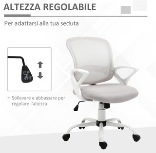 Silla de Oficina Basculante en Tejido de Malla Gris, Silla de Escritorio Ergonómica y Giratoria con Altura Ajustable