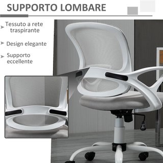 Silla de Oficina Basculante en Tejido de Malla Gris, Silla de Escritorio Ergonómica y Giratoria con Altura Ajustable