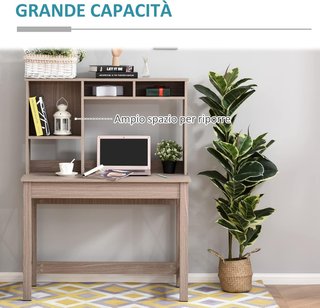 Escritorio Moderno para Computadora con Estantes Abiertos, Escritorio con Librería de Madera, Mesa para PC, para Oficina, Estudio y Dormitorio, 105X50X137.5Cm, Marrón