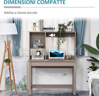 Escritorio Moderno para Computadora con Estantes Abiertos, Escritorio con Librería de Madera, Mesa para PC, para Oficina, Estudio y Dormitorio, 105X50X137.5Cm, Marrón