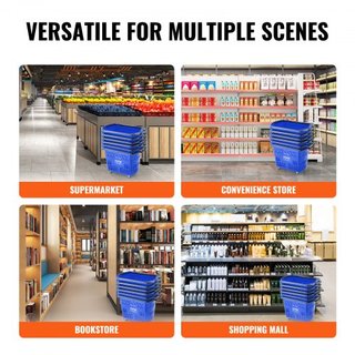 Cestas de Compras, 6PCS, Carritos de Compras de 39L con Mangos, Cesta de Compras Rodante de Plástico con Ruedas, Conjunto de Cestas de Compras Portátiles Grandes para Supermercados, Tiendas Minori...