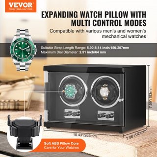 Reloj Winder, Reloj Winder Doble para Reloj Automático de Hombre y Mujer, con 2 Motores Japoneses Mabuchi Súper Silenciosos, Luz LED Azul y Adaptador, Carcasa de Tablero de Alta Densidad y PU Negro