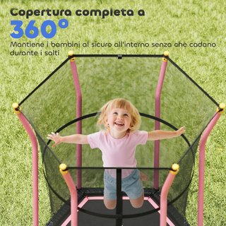 Trampolino Elastico per Bambini 3-10 Anni con Ingresso con Cerniera e Pali Imbottiti, Tappetino Elastico in Acciaio, PP ed EPE, Ø163.5X163.5/190 Cm