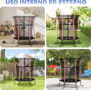 Trampolino Elastico per Bambini 3-10 Anni con Ingresso con Cerniera e Pali Imbottiti, Tappetino Elastico in Acciaio, PP ed EPE, Ø163.5X163.5/190 Cm