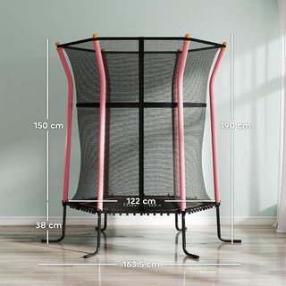 Trampolino Elastico per Bambini 3-10 Anni con Ingresso con Cerniera e Pali Imbottiti, Tappetino Elastico in Acciaio, PP ed EPE, Ø163.5X163.5/190 Cm