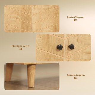 Credenza para Sala de Estar Mueble Multiuso Estilo Vintage para Cocina Con 2 Estantes Internos, en Aglomerado, 60X30X76Cm, Color Madera