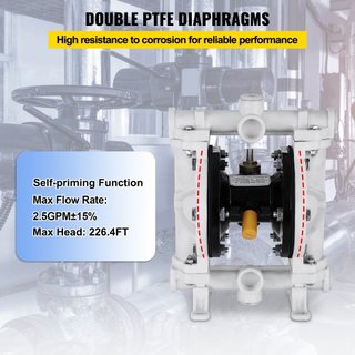 Bomba de Doble Diafragma Operada por Aire, Entrada y Salida, Cuerpo de Polipropileno, 9.46 L/min, Bomba de Transferencia Neumática de Diafragma de PTFE para Petróleo, Diésel, Aceite y Fluidos de B...