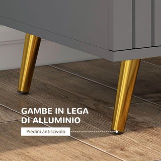 Cómoda Moderna de 3 Cajones y Antivuelco, Mueble de Cómoda de Madera y Aluminio, 60X40X71.5 Cm, Oro y Gris Oscuro