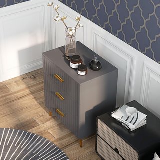 Cómoda Moderna de 3 Cajones y Antivuelco, Mueble de Cómoda de Madera y Aluminio, 60X40X71.5 Cm, Oro y Gris Oscuro