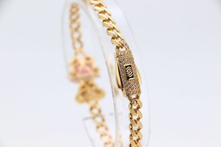 PULSERA BARBADA OSO CON CIRCONITAS ROSA. Oro 18k.