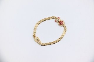 PULSERA BARBADA OSO CON CIRCONITAS ROSA. Oro 18k.