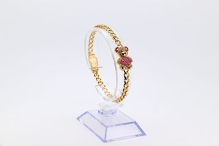 PULSERA BARBADA OSO CON CIRCONITAS ROSA. Oro 18k.